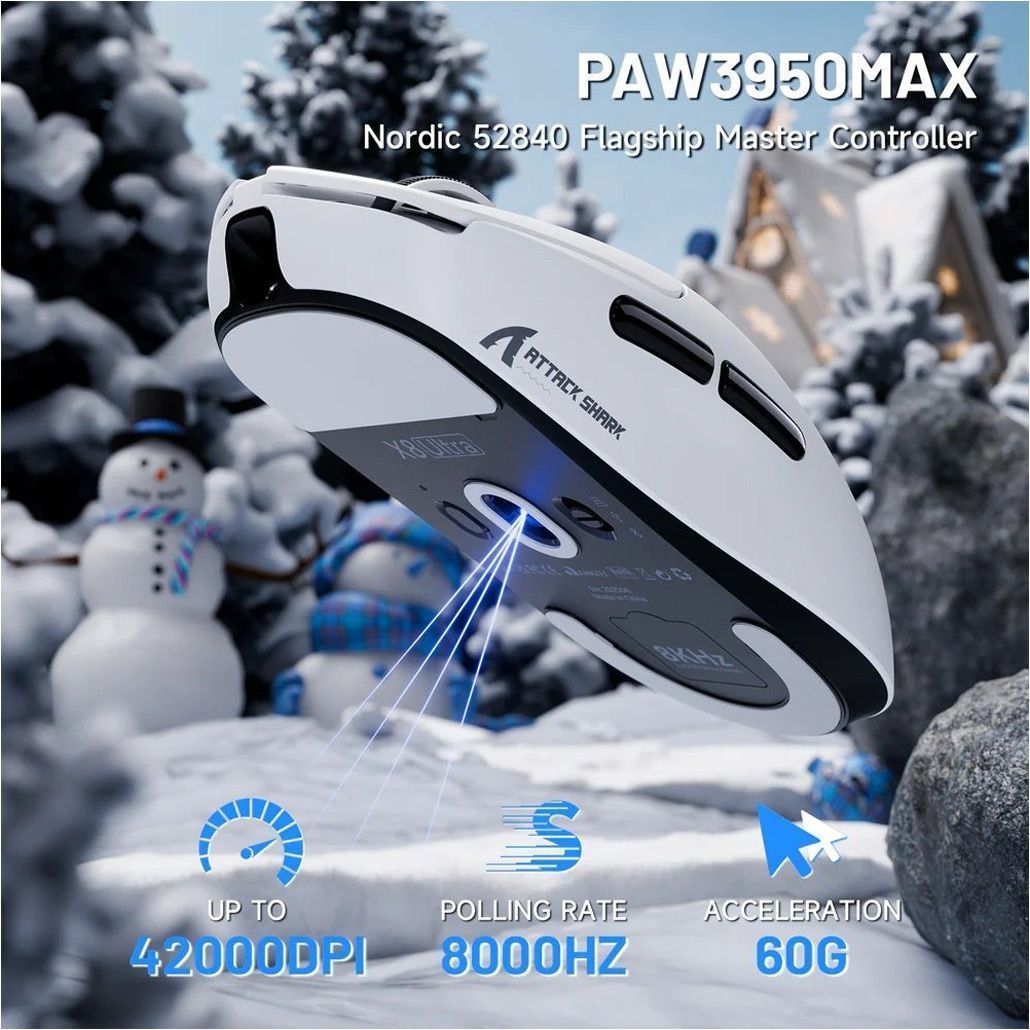 Бездротова ігрова миша Attack Shark X8 Ultra 8K 42000 DPI з нанопокриттям Ice-feel
